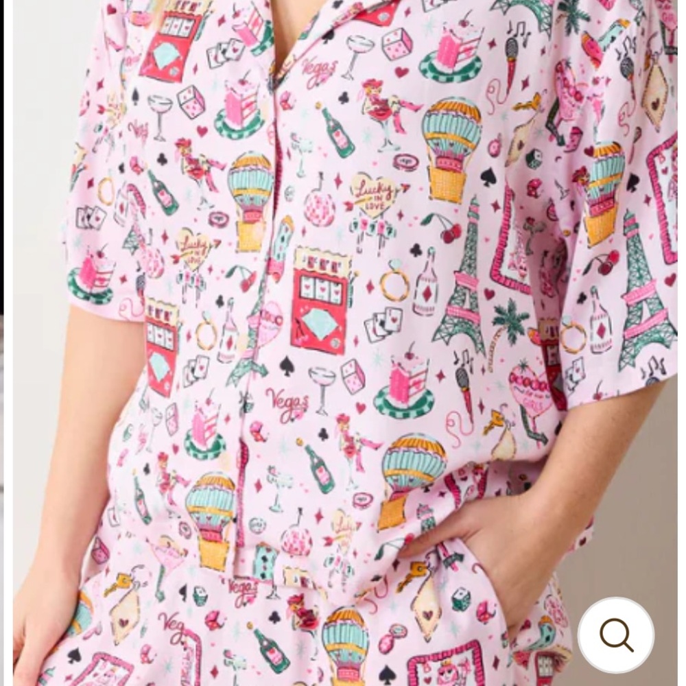 Printfresh Pink Short-Sleeve Viva Lad Vegas Eco-Satin Printed Pajama Set - Picture 3 of 4